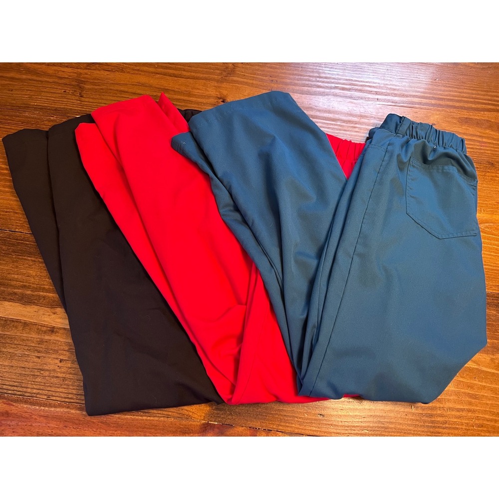 Greys Anatomy Scrub Pants Women ST Black Red Teal Set of 3 EUC